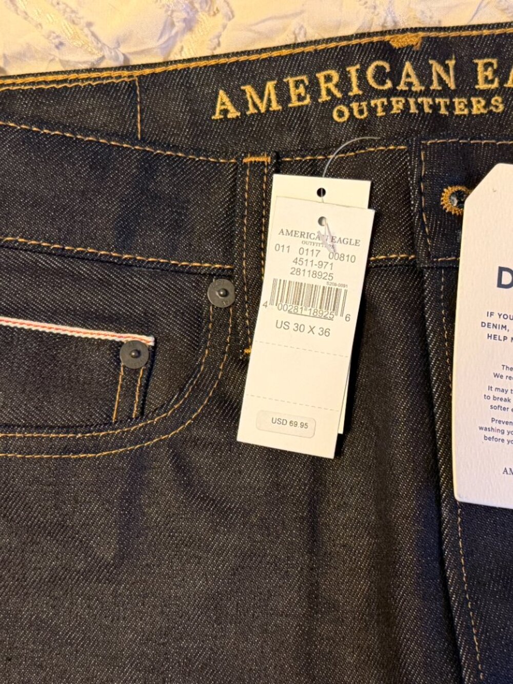 American Eagle AE Slim Selvedge Raw Denim - 30 x 36 - New with Tags